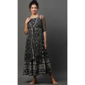 AURELIA Ethnic Motifs Printed Shoulder Straps Ethnic Dress With Jacket - L. new
